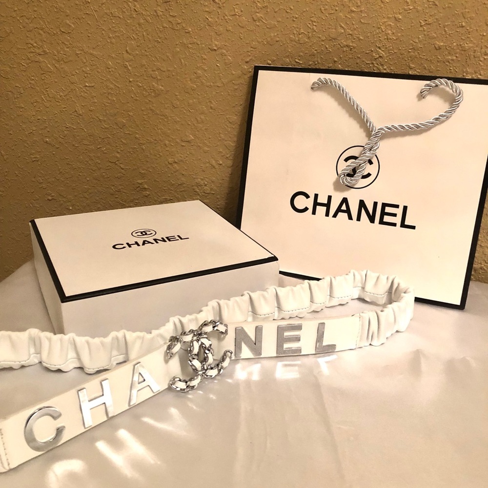 White Chanel Belt